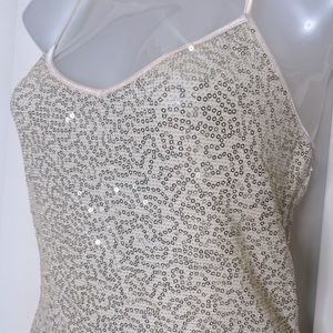 Express sequin tank. Like NEW! Size XS. Cream & gold colored. Adjustable straps